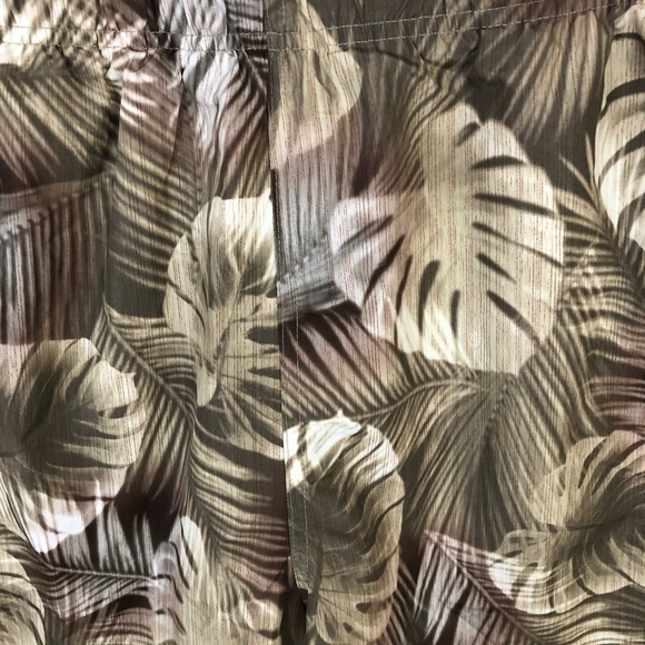 Laguna Originals Swim Trunks Mens L Palm Leaf Tan Green Elastic Waist Pockets - Picture 2 of 12